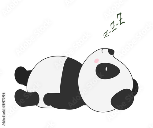 Cute panda sleeping, funny lazy bear lying to sleep in kawaii pose, sleepy character