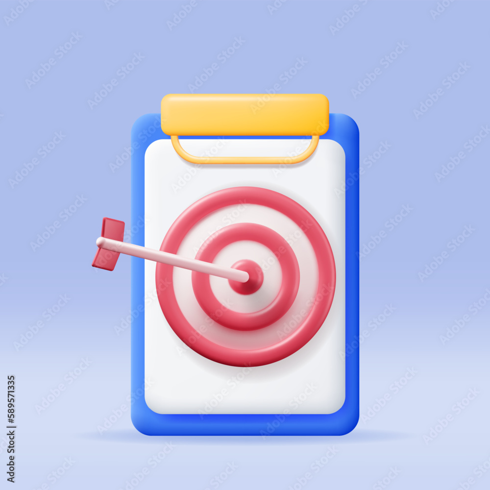 3D Paper Clipboard and Target with Arrow. Render Paper Sheet, Dartboard and Arrow. Work Project Plan, Productivity Checklist. Goal, Task Management To Do List. Vector Illustration 3D Paper Clipboard and Target with Arrow. Render Paper Sheet, Dartboard and Arrow. Work Project Plan, Productivity Checklist. Goal, Task Management To Do List. Vector Illustration