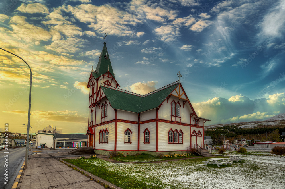 Fototapeta premium Húsavík is a small town in the north of Iceland on the shores of Skjálfandi Bay.