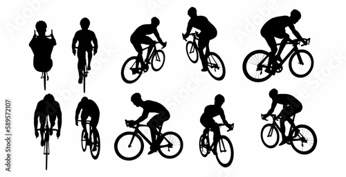 vector set of silhouettes of men cycling. cycling sport with varied slides 