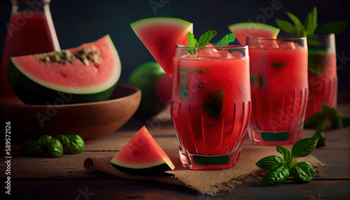 Wallpaper Mural Watermelon drink in glasses with slices of watermelon. Al generated Torontodigital.ca