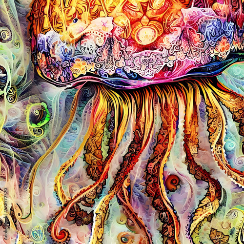 Jellyfish abstraction. Generative AI. © F@natka