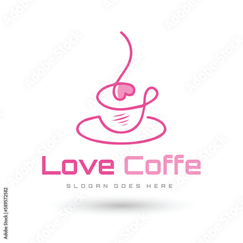 An abstract coffee cup heart shape love café icon concept