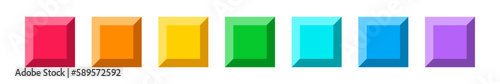 Colorful blocks or bricks mosaic elements for match 3, casual, puzzle mobile video game design. Vector assets for games. Template for Tetris pieces. Classic square shape parts. Bright rainbow colors. photo