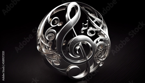 Musical key in a swirl on a dark background. Al generated