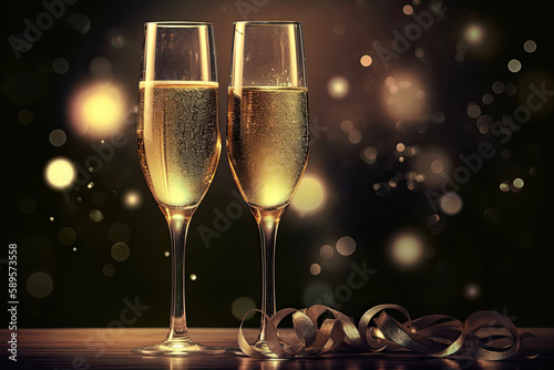 Illustration of New Year Eve with champagne glasses  AI Generative