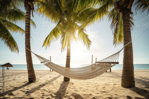 Beach vacation with sun and hammock, AI Generative © DarkKnight