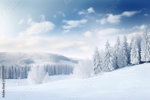 peaceful winter landscape, with a christmas border and snow-covered trees, created with generative ai © Natalia