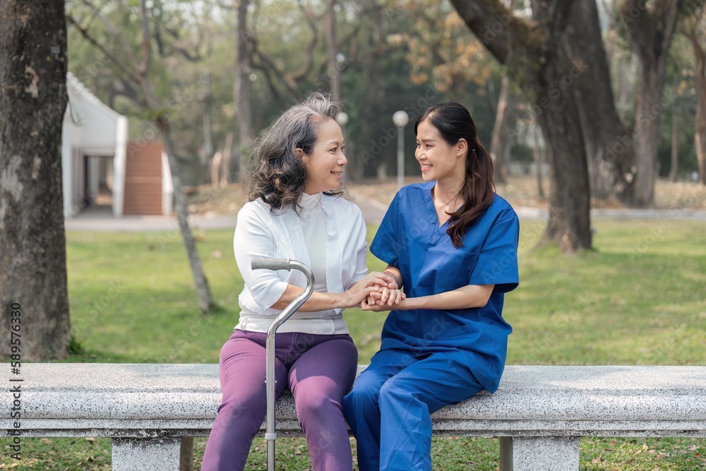 asian nurse care on senior grandmother give support empathy to elderly lady or older people in assisted care mental health sick relief concept hand clasp to encourage asian nurse care on senior grandmother give support empathy to elderly lady or older people in assisted care mental health sick relief concept hand clasp to encourage