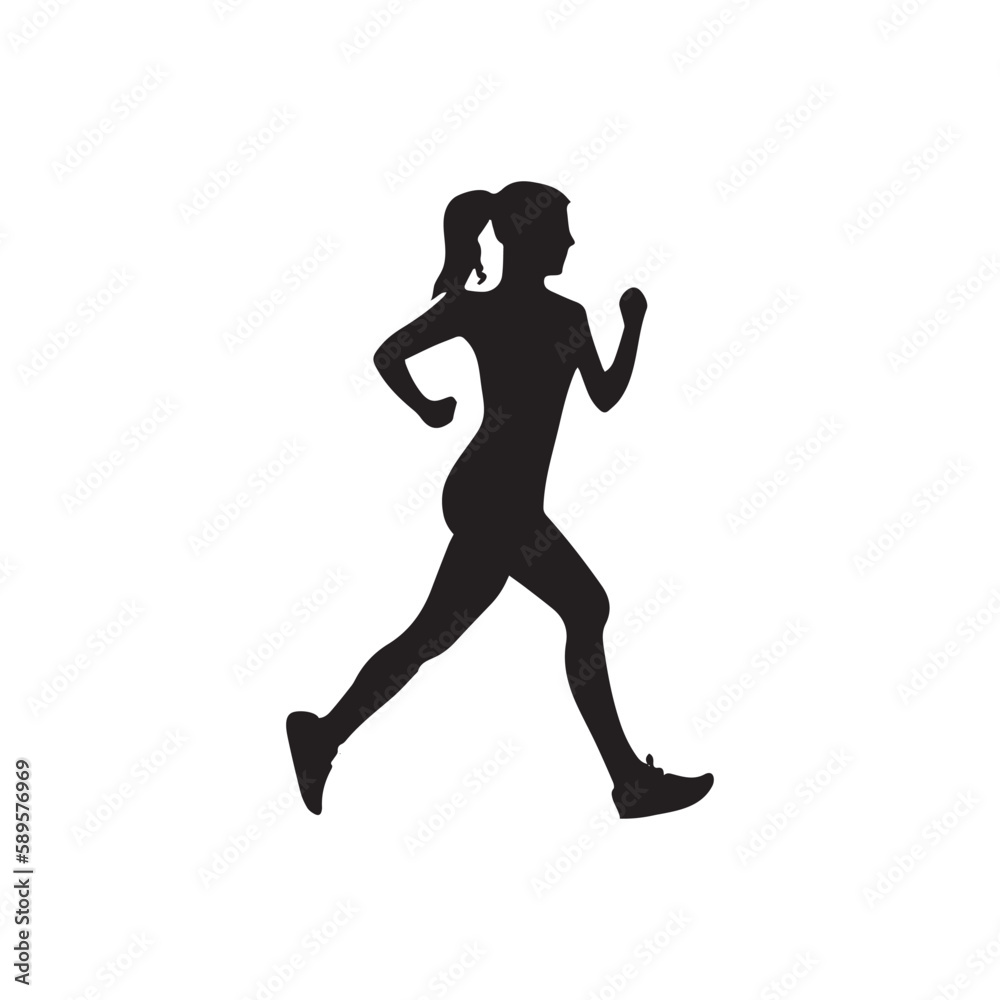  A lady runner silhouette vector art.