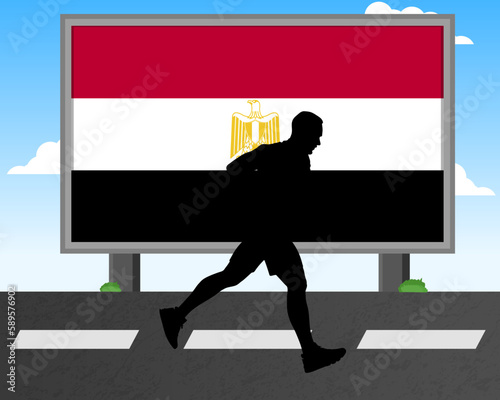 Running man silhouette with Egypt flag on billboard, olympic games or marathon competition