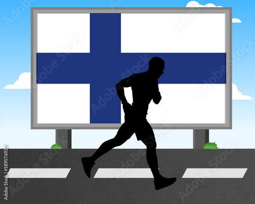 Running man silhouette with Finland flag on billboard, olympic games or marathon competition © Hakan