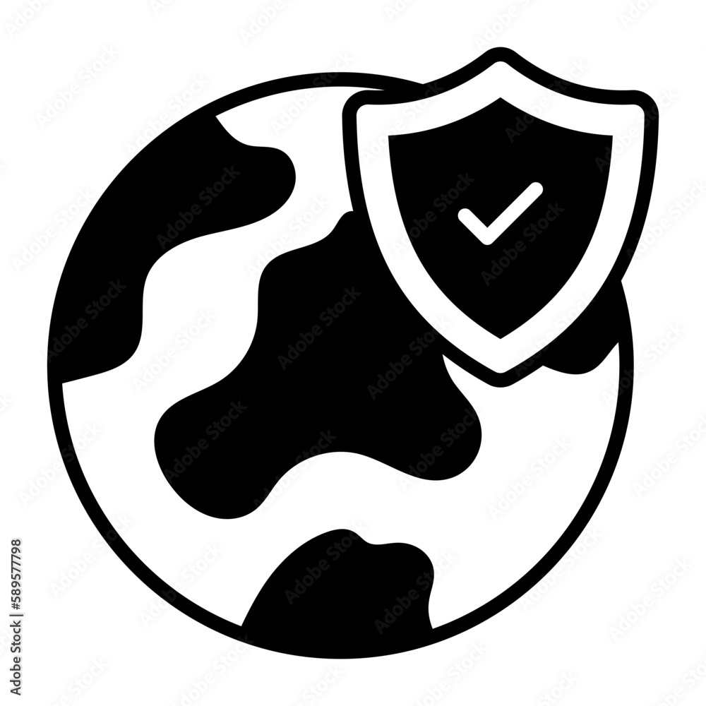 Security shield with world globe denoting concept vector of global protection in modern style Security shield with world globe denoting concept vector of global protection in modern style