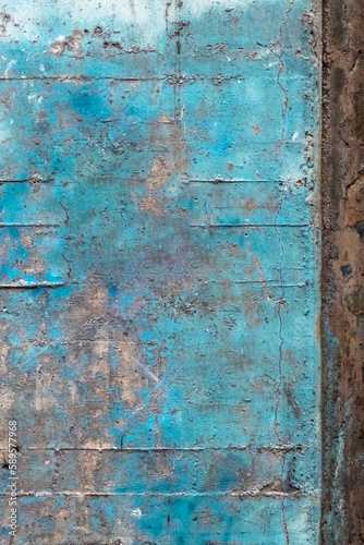 Blaue Zement Wand Hintergrund / Alte ruinierte und fleckige, schmuddelige Wandtextur / Textur / Hintergrund / Abstrakt / Wand / Blau / Risse / Struktur / Farbe / Oberfläche / zerbröckelt / beschädigt