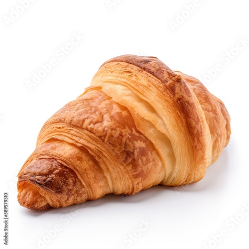 Delectable French Croissant for a Delicious Breakfast: Isolated on Blank White Background. Generative AI