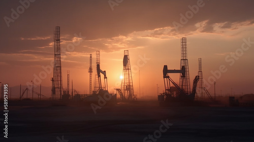 oil drilling rig energy industrial machine for petroleum in the sunset background  Generative AI   illustration 