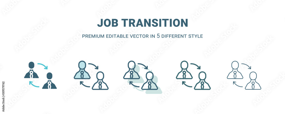 job transition icon in 5 different style. Outline, filled, two color, thin job transition icon. Editable vector can be used web and mobile