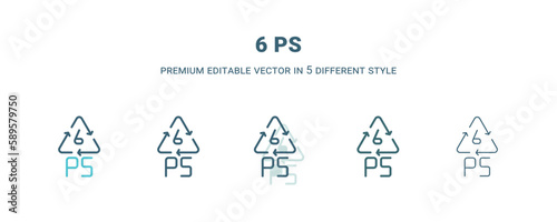 6 ps icon in 5 different style. Outline, filled, two color, thin 6 ps icon. Editable vector can be used web and mobile