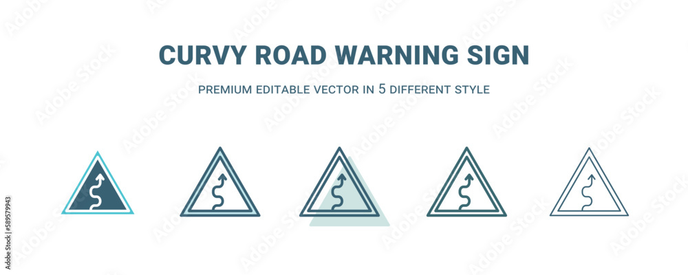 curvy road warning sign icon in 5 different style. Outline, filled, two color, thin curvy road warning sign icon. Editable vector can be used web and mobile curvy road warning sign icon in 5 different style. Outline, filled, two color, thin curvy road warning sign icon. Editable vector can be used web and mobile