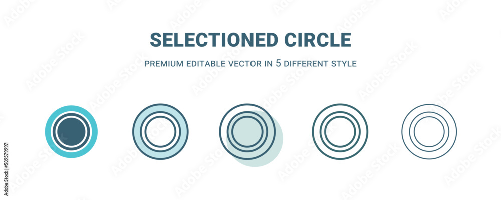 selectioned circle icon in 5 different style. Outline, filled, two color, thin selectioned circle icon. Editable vector can be used web and mobile