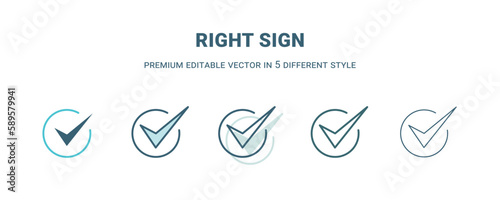 right sign icon in 5 different style. Outline, filled, two color, thin right sign icon. Editable vector can be used web and mobile