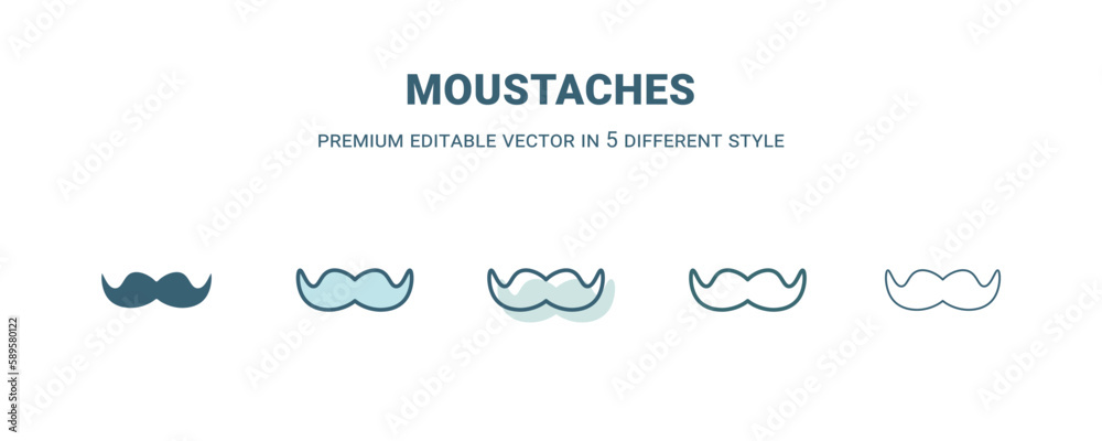 moustaches icon in 5 different style. Outline, filled, two color, thin moustaches icon. Editable vector can be used web and mobile moustaches icon in 5 different style. Outline, filled, two color, thin moustaches icon. Editable vector can be used web and mobile