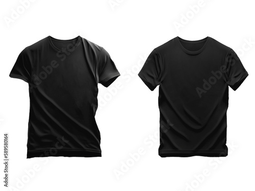 T-shirt template set. black color. Man woman unisex model. Two t shirt mockup. Front side. Flat design. Isolated. white background. illustration