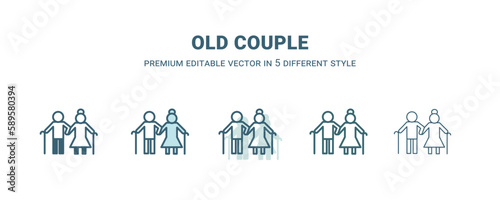 old couple icon in 5 different style. Outline, filled, two color, thin old couple icon. Editable vector can be used web and mobile
