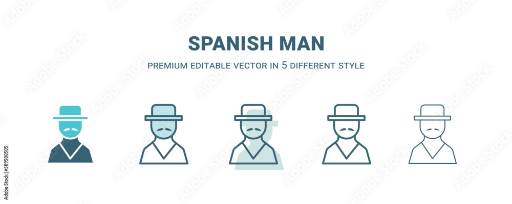 spanish man icon in 5 different style. Outline, filled, two color, thin spanish man icon. Editable vector can be used web and mobile spanish man icon in 5 different style. Outline, filled, two color, thin spanish man icon. Editable vector can be used web and mobile