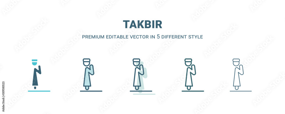 takbir icon in 5 different style. Outline, filled, two color, thin takbir icon. Editable vector can be used web and mobile takbir icon in 5 different style. Outline, filled, two color, thin takbir icon. Editable vector can be used web and mobile