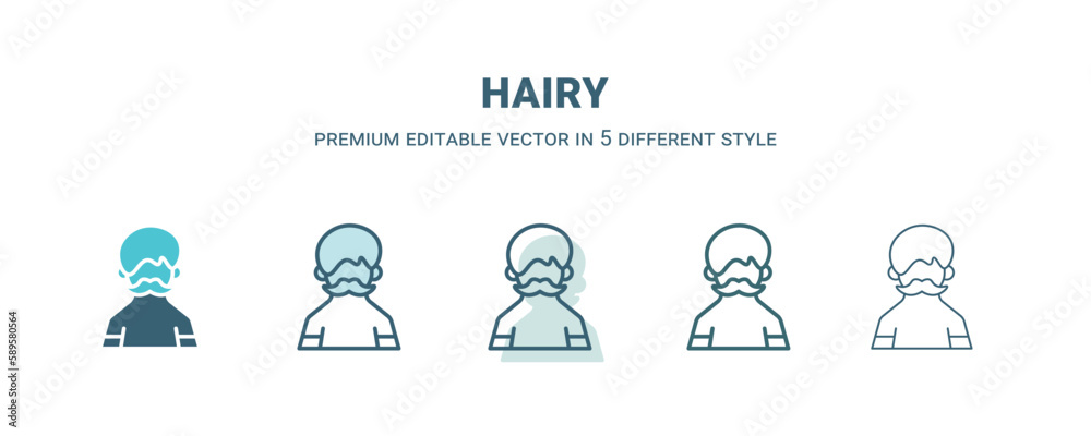 hairy icon in 5 different style. Outline, filled, two color, thin hairy icon. Editable vector can be used web and mobile hairy icon in 5 different style. Outline, filled, two color, thin hairy icon. Editable vector can be used web and mobile