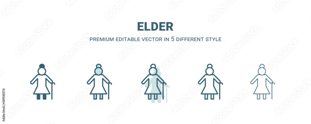 elder icon in 5 different style. Outline, filled, two color, thin elder icon. Editable vector can be used web and mobile elder icon in 5 different style. Outline, filled, two color, thin elder icon. Editable vector can be used web and mobile