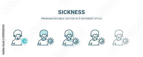 sickness icon in 5 different style. Outline, filled, two color, thin sickness icon. Editable vector can be used web and mobile