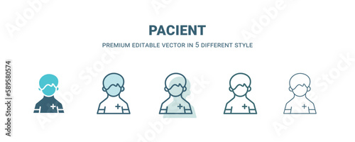 pacient icon in 5 different style. Outline, filled, two color, thin pacient icon. Editable vector can be used web and mobile