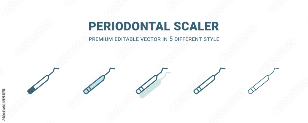 periodontal scaler icon in 5 different style. Outline, filled, two color, thin periodontal scaler icon. Editable vector can be used web and mobile periodontal scaler icon in 5 different style. Outline, filled, two color, thin periodontal scaler icon. Editable vector can be used web and mobile