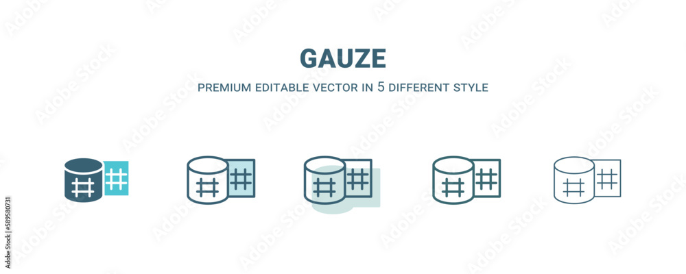 gauze icon in 5 different style. Outline, filled, two color, thin gauze icon. Editable vector can be used web and mobile gauze icon in 5 different style. Outline, filled, two color, thin gauze icon. Editable vector can be used web and mobile