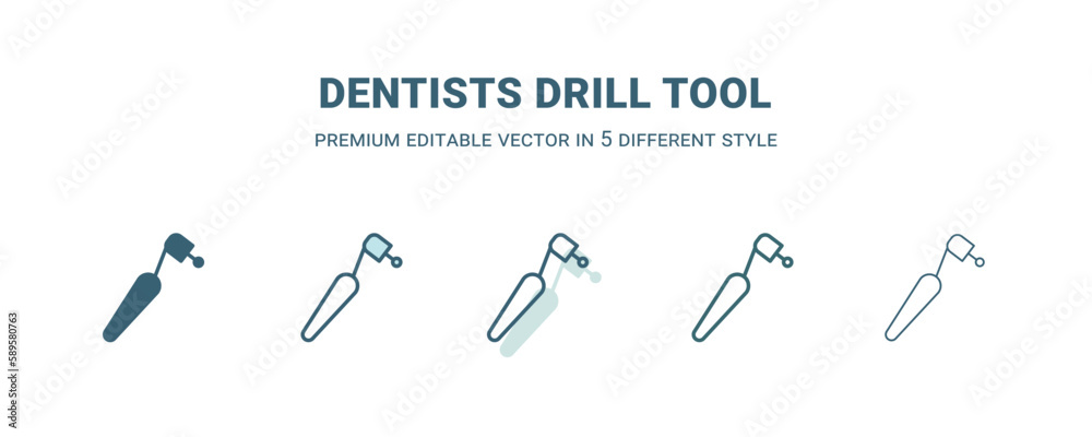 dentists drill tool icon in 5 different style. Outline, filled, two color, thin dentists drill tool icon. Editable vector can be used web and mobile dentists drill tool icon in 5 different style. Outline, filled, two color, thin dentists drill tool icon. Editable vector can be used web and mobile