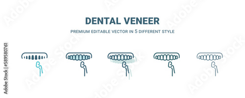 dental veneer icon in 5 different style. Outline, filled, two color, thin dental veneer icon. Editable vector can be used web and mobile