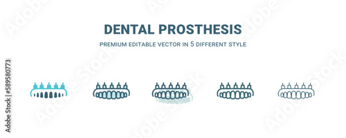 dental prosthesis icon in 5 different style. Outline, filled, two color, thin dental prosthesis icon. Editable vector can be used web and mobile