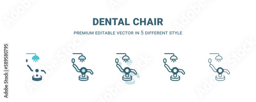 dental chair icon in 5 different style. Outline, filled, two color, thin dental chair icon. Editable vector can be used web and mobile