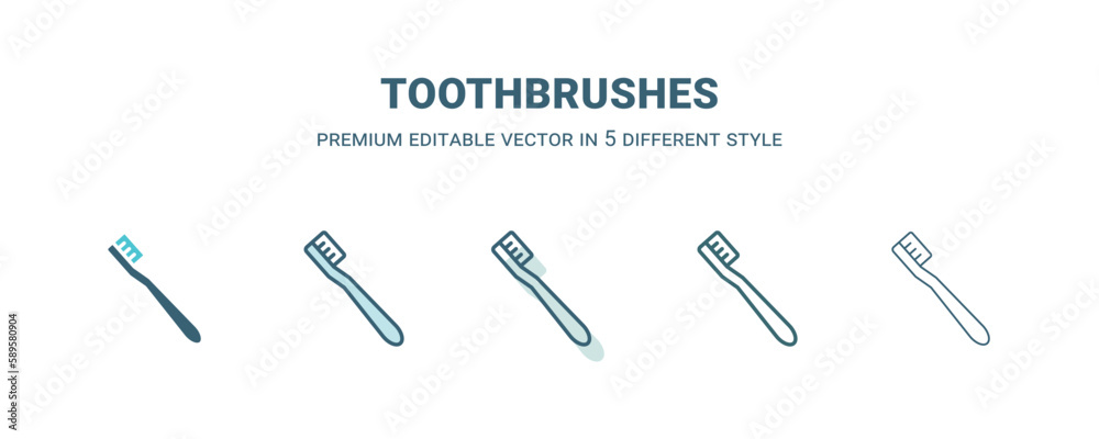toothbrushes icon in 5 different style. Outline, filled, two color, thin toothbrushes icon. Editable vector can be used web and mobile toothbrushes icon in 5 different style. Outline, filled, two color, thin toothbrushes icon. Editable vector can be used web and mobile