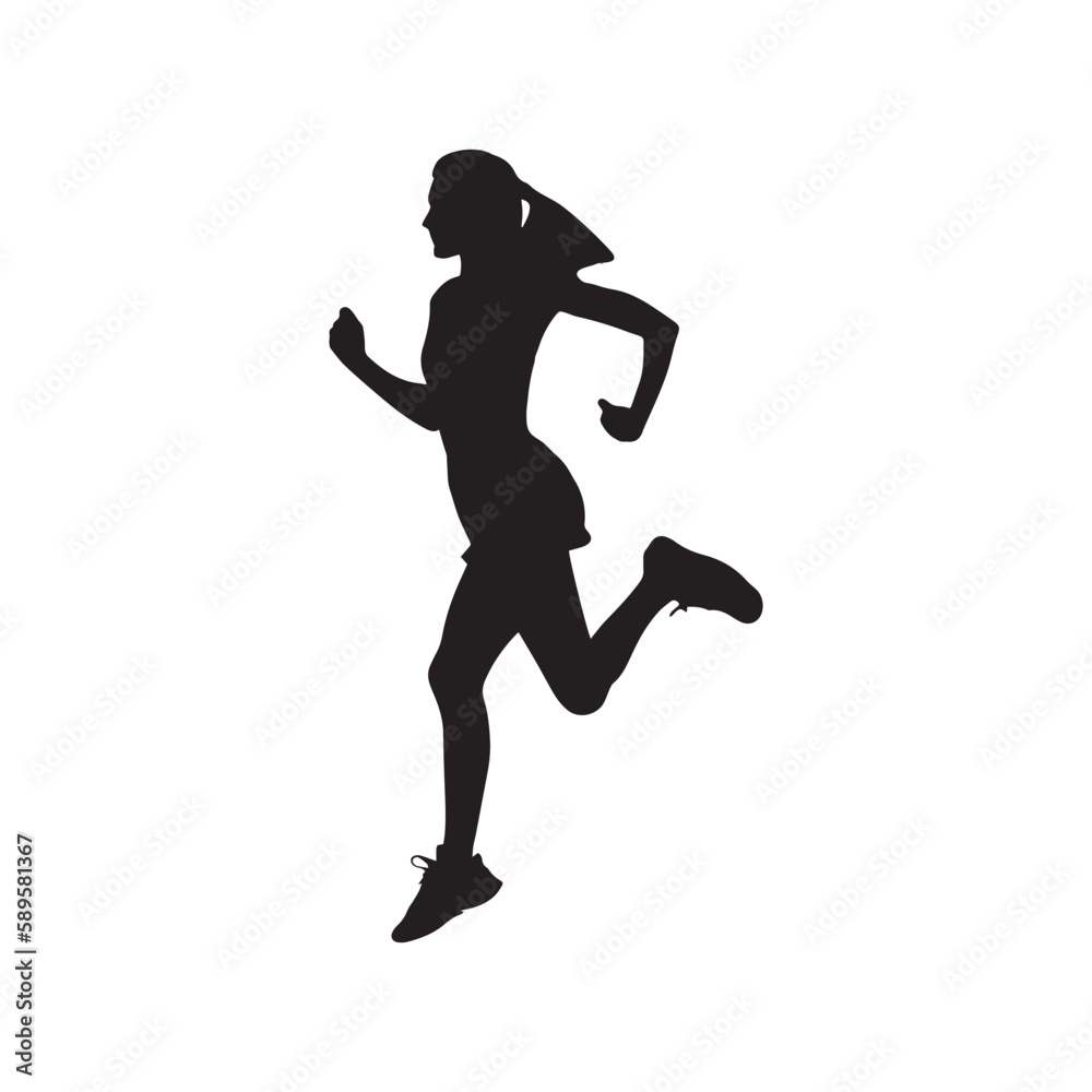 A running girl silhouette vector art.