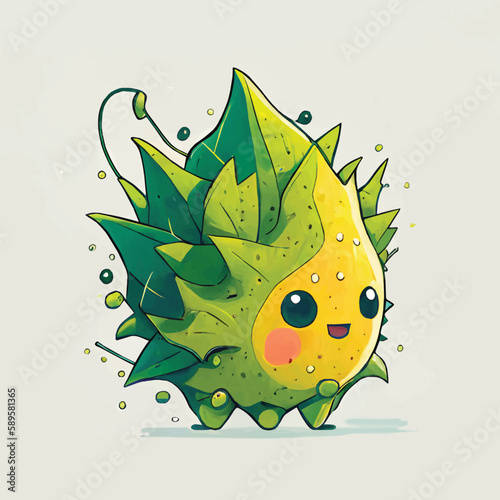 cute Kiwano fruit character, cartoon, children book style, artistic, theme print design, for t-shirt print and case, Illustrator
