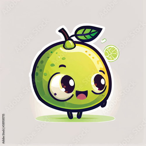 cute Lime fruit character, cartoon, children book style, artistic, theme print design, for t-shirt print and case, Illustrator
