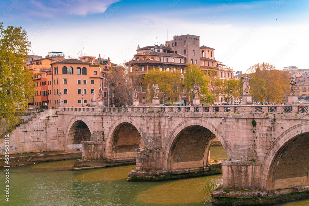 Ponte Vittorio Emanuele II, Victor Emanuell II bridge on Tiber river, Rome
