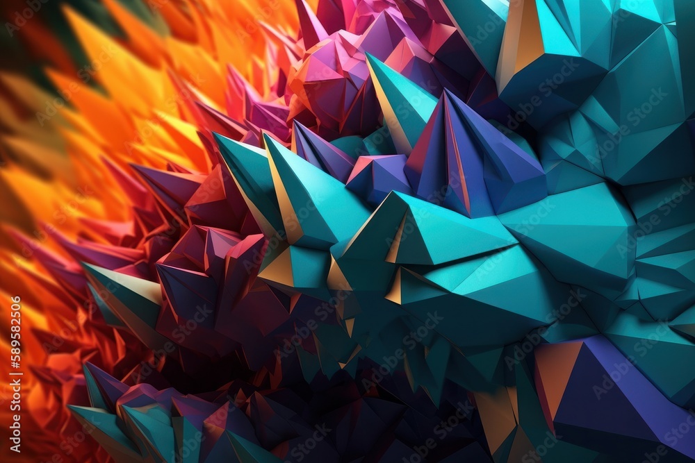 3D rendering of abstract geometric shapes in virtual space. Futuristic ...