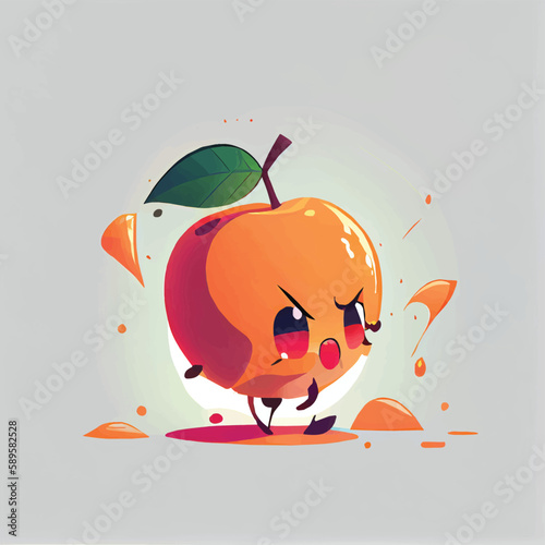 cute Nectarine fruit character, cartoon, children book style, artistic, theme print design, for t-shirt print and case, Illustrator
