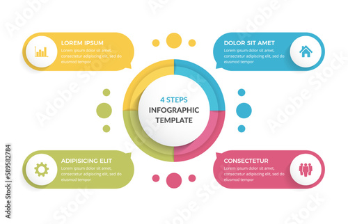 Circle diagram with 4 steps with place for your text and icons, infographic template