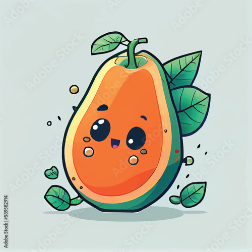 cute Papaya fruit character, cartoon, children book style, artistic, theme print design, for t-shirt print and case, Illustrator
