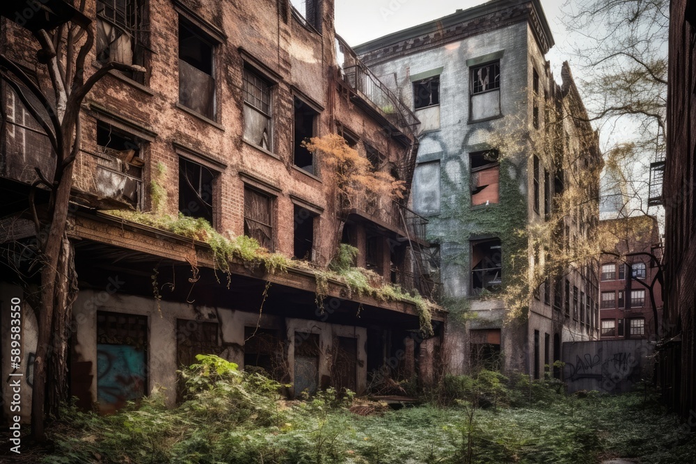 abandoned building old city. generative ai